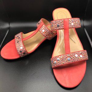 Laura Ashely Salmon Colored Slip on Sandals with cute strap detail Size 7.5